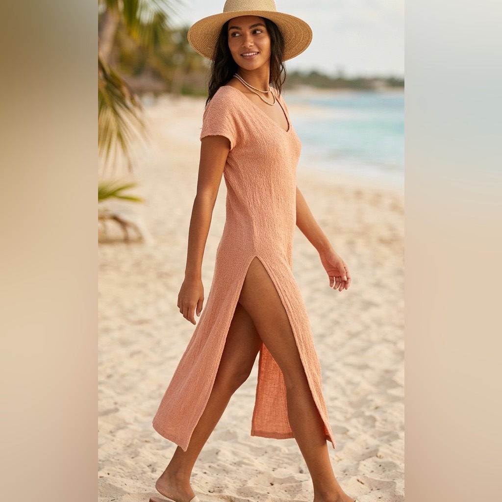 Out From Under Cotton Blend Apricot-Colored Knit Dress
